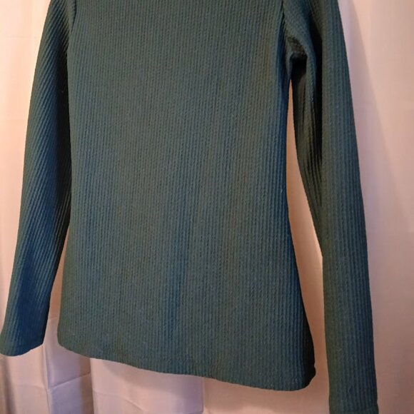 New Lace Up Henley T-shirt Top XS Dark Green Bullet texture fabric Cable knit LS - Picture 9 of 11